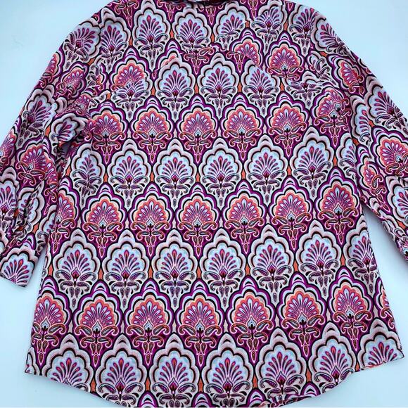 Chicos Linen Blouse Art Deco Print Pink & Purple Small - Picture 4 of 10